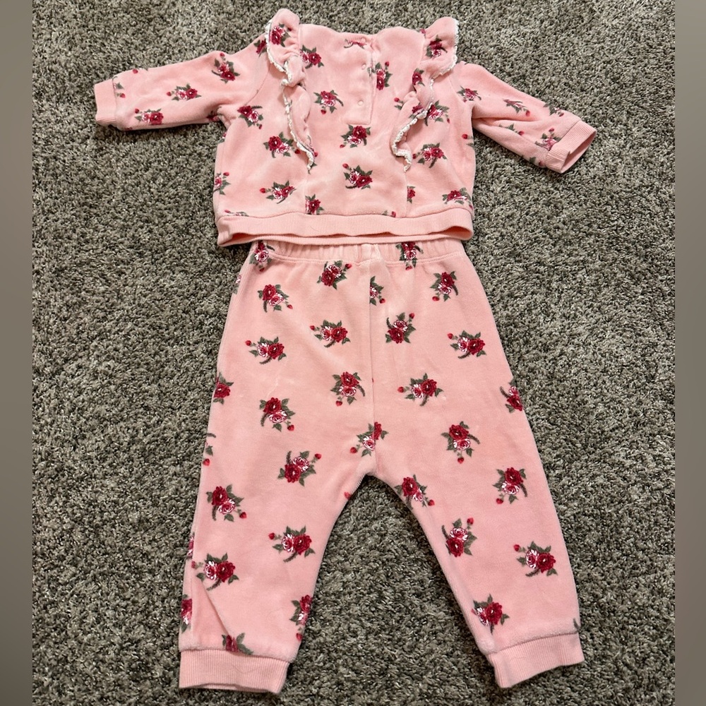 Little Me Ruffled Roses Velour Sweatshirt & Pants Set 12m - Picture 5 of 8